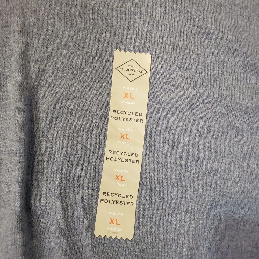 St. John's Bay V-Neck Sweater Mens XL Blue Heather Recycled Polyester NWT